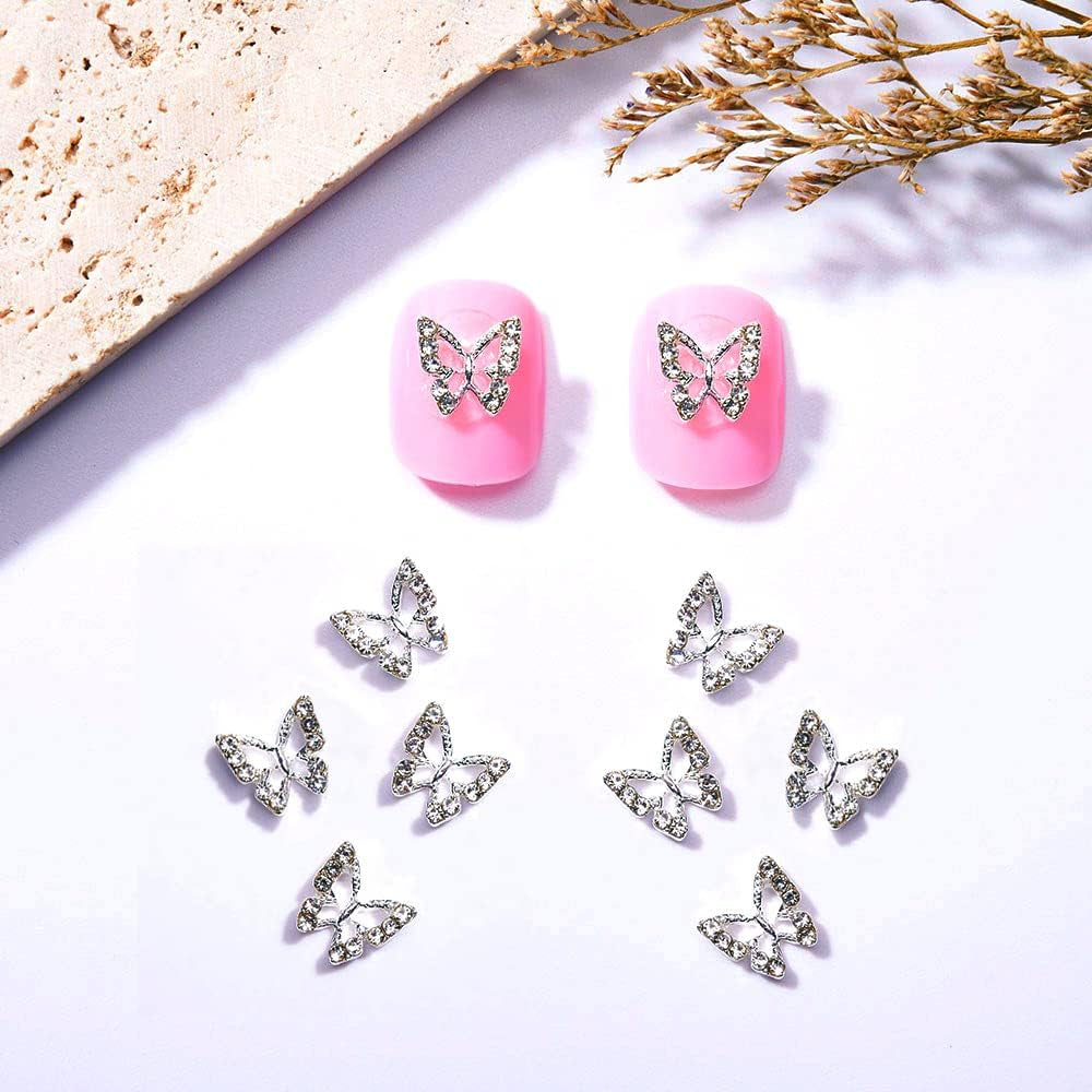 10 piezas de dijes de uñas de mariposa de aleación, piedras colgantes de Metal para decoración de uñas, piedras para diamantes, gemas, joyería de uñas, decoraciones artísticas, fabricación de joyas