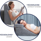 Almohada de lectura y almohada de plumas para elevador de piernas, almohada de espuma viscoelástica para la espalda y el cuello, almohada desmontable multifuncional para cama, sofá, sentarse, dormir y descansar (gris)