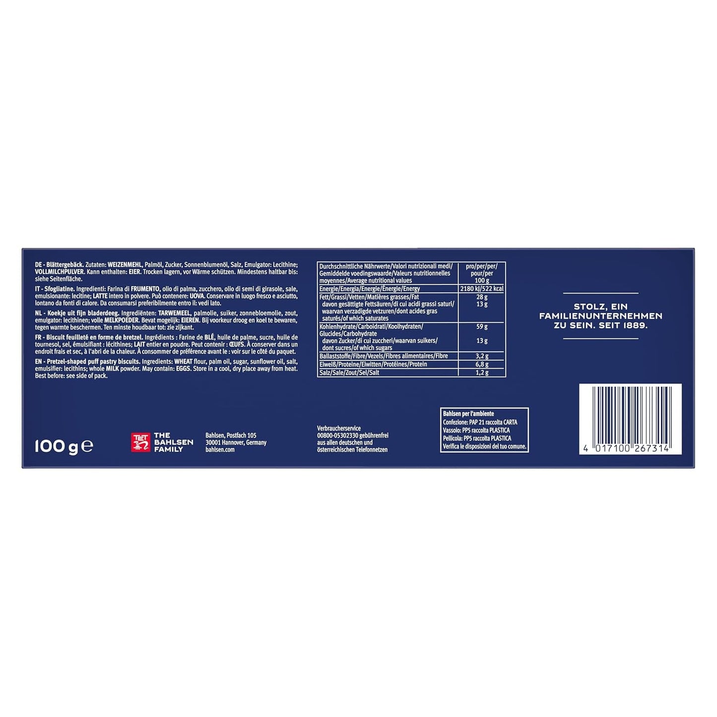 Hojaldre Bahlsen - Pack de 12 - Hojaldre caramelizado en forma de pretzel (12 x 100g)