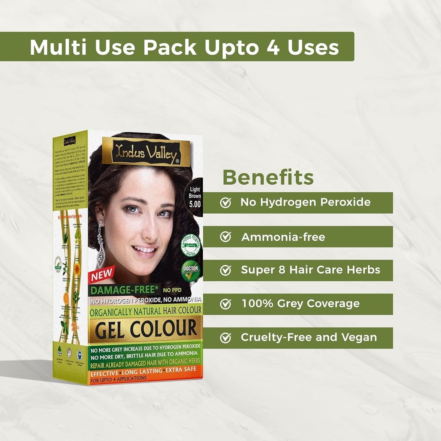 Color de cabello en gel sin daños naturales de Indus Valley | Sin amoniaco, vegano y libre de crueldad animal | Hasta 100% de cobertura de canas, resultados duraderos | Castaño claro 5.0 (20 gramos + 200 ml) Tinte para el cabello Naty Shop
