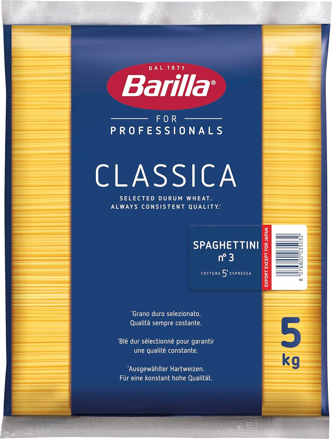 Barilla Pasta Klassische Spaghetti n.5 aus Hartweizen immer al dente de alta calidad, (1 x 500 g), insípido