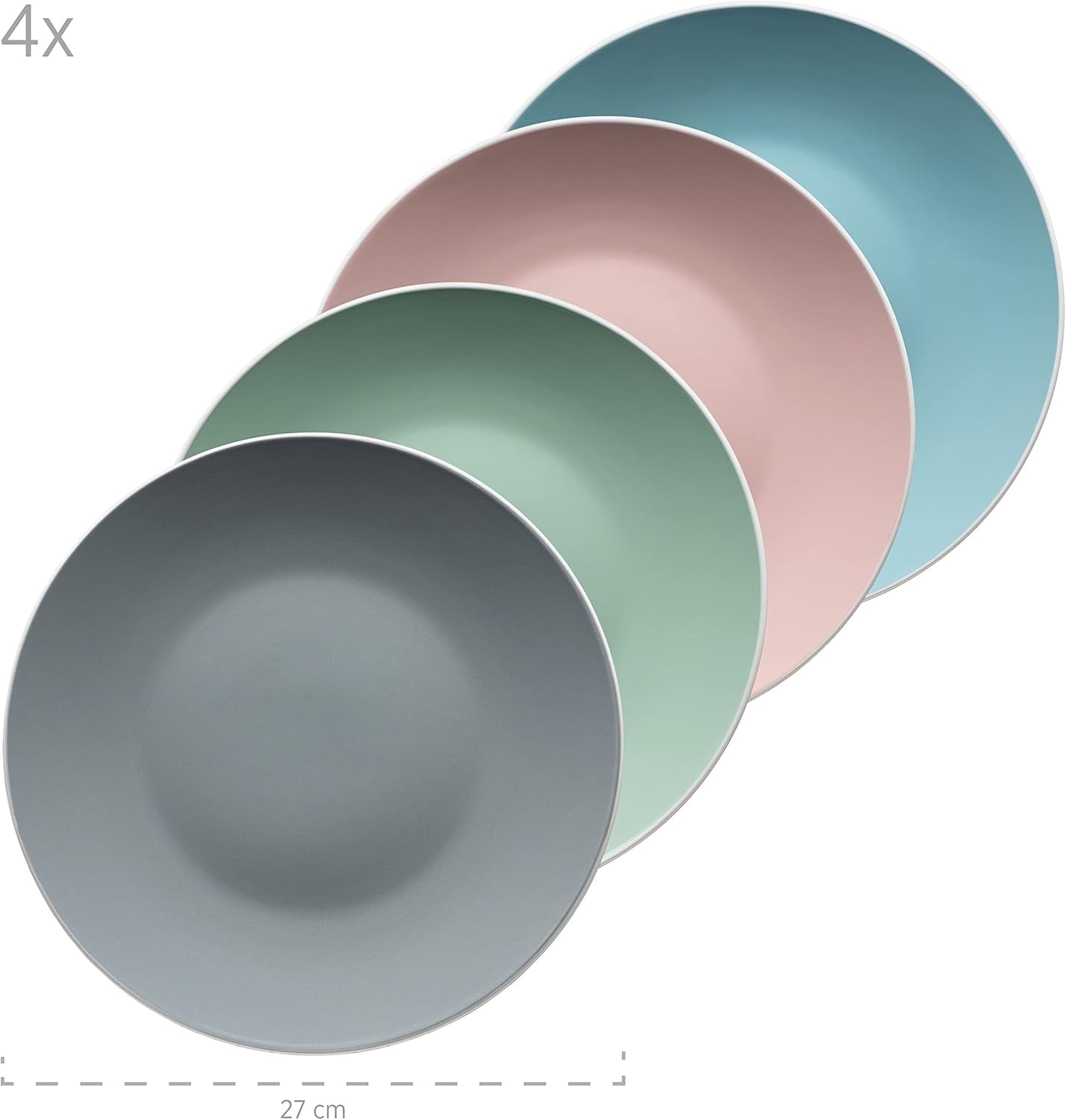MÄSER 934006 Serie Elissa, Vajilla Moderna para 4 en Esmaltes de Colores Mate con Borde Blanco, Juego Combinado de 16 Piezas, Gres, Multicolor, Gris, Turquesa, Rosa, Verde