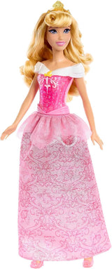 Mattel DISNEY Princess Aurora - Muñeca con atuendo icónico, zapatos y tiara desmontables, top brillante y falda estampada desmontable, cabello largo para peinar, HLW09