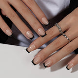 Uñas Postizas De Punta Francesa Corta - 30 Piezas De Uñas Negras Para Pegar En Uñas Cuadradas Cortas, Uñas Postizas De Punta Francesa Con Pegamento, Juego De Uñas Artificiales Cuadradas Para Mujeres