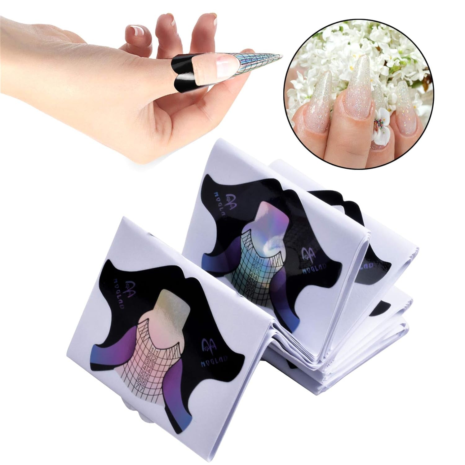100 plantillas de uñas de gel, accesorios de uñas artificiales, plantillas de uñas autoadhesivas para arte de uñas, uñas de gel, extensiones de uñas artificiales