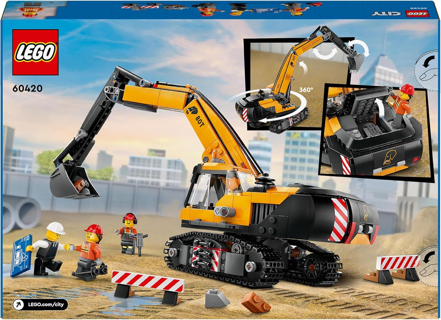 LEGO City Excavadora sobre orugas, excavadora de juguete para niños a partir de 8 años, juguete de construcción con modelo de excavadora, camión para construir con accesorios y 3 minifiguras 60420 Juegos de construcción Besuche den LEGO-Store