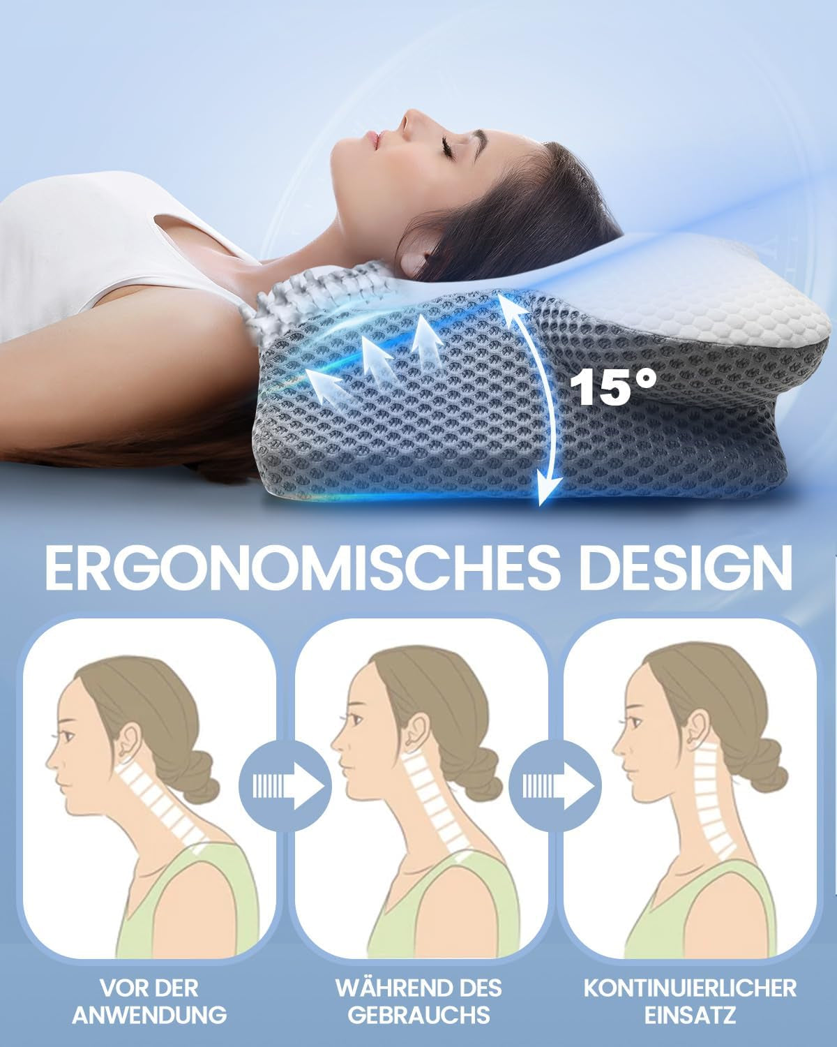 Almohada para el cuello 2 en 1 Almohada Almohada de espuma viscoelástica Almohada ortopédica ergonómica 2 Altura para dormir Almohada de soporte para el cuello para soporte lateral/espalda/barriga Almohadas ortopédicas cervicales Naty Shop