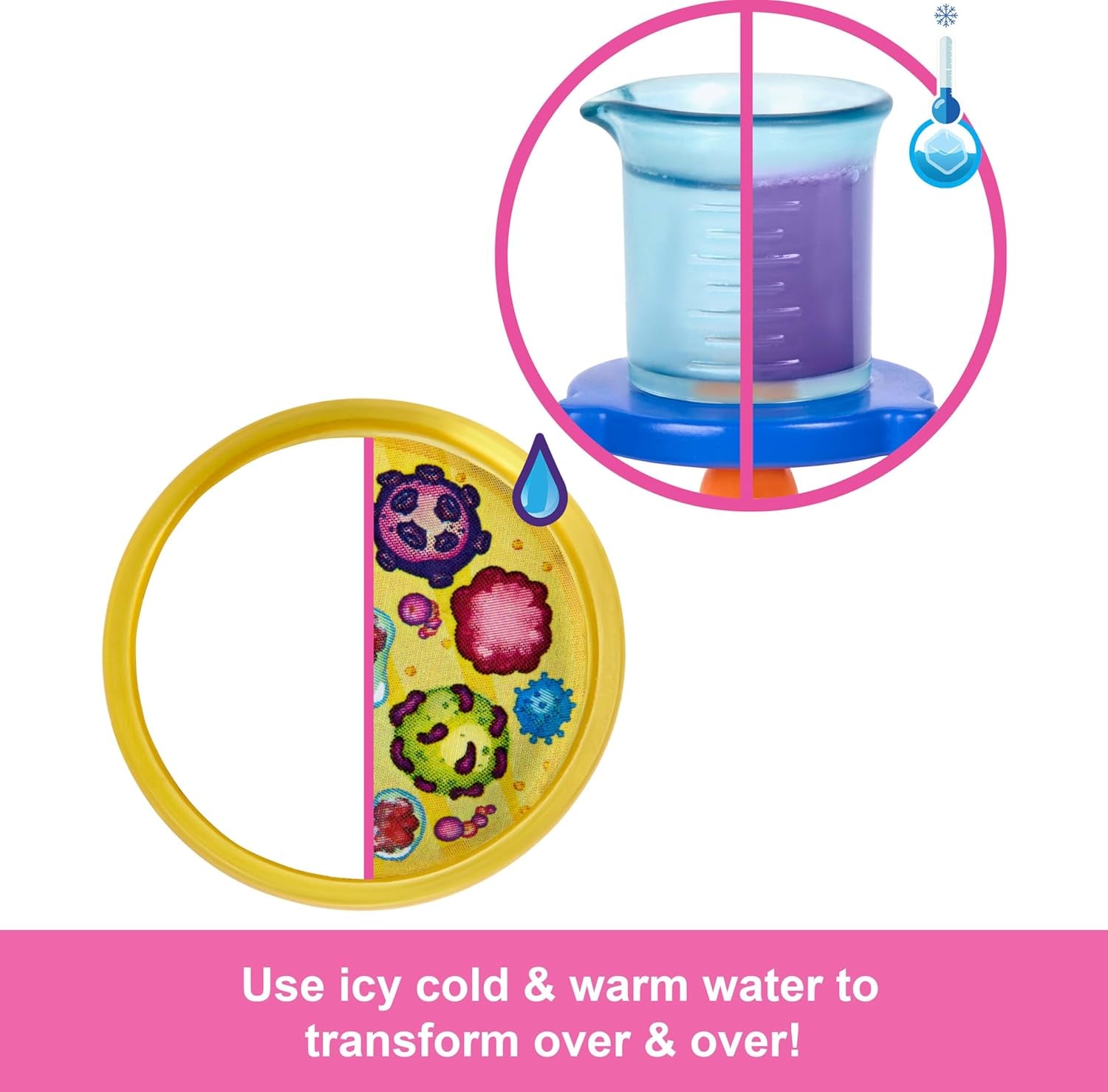 Muñeca científica Barbie y accesorios con moderna muñeca rubia, mesa de laboratorio, microscopio, vaso que cambia de color y placa de Petri, JCR70