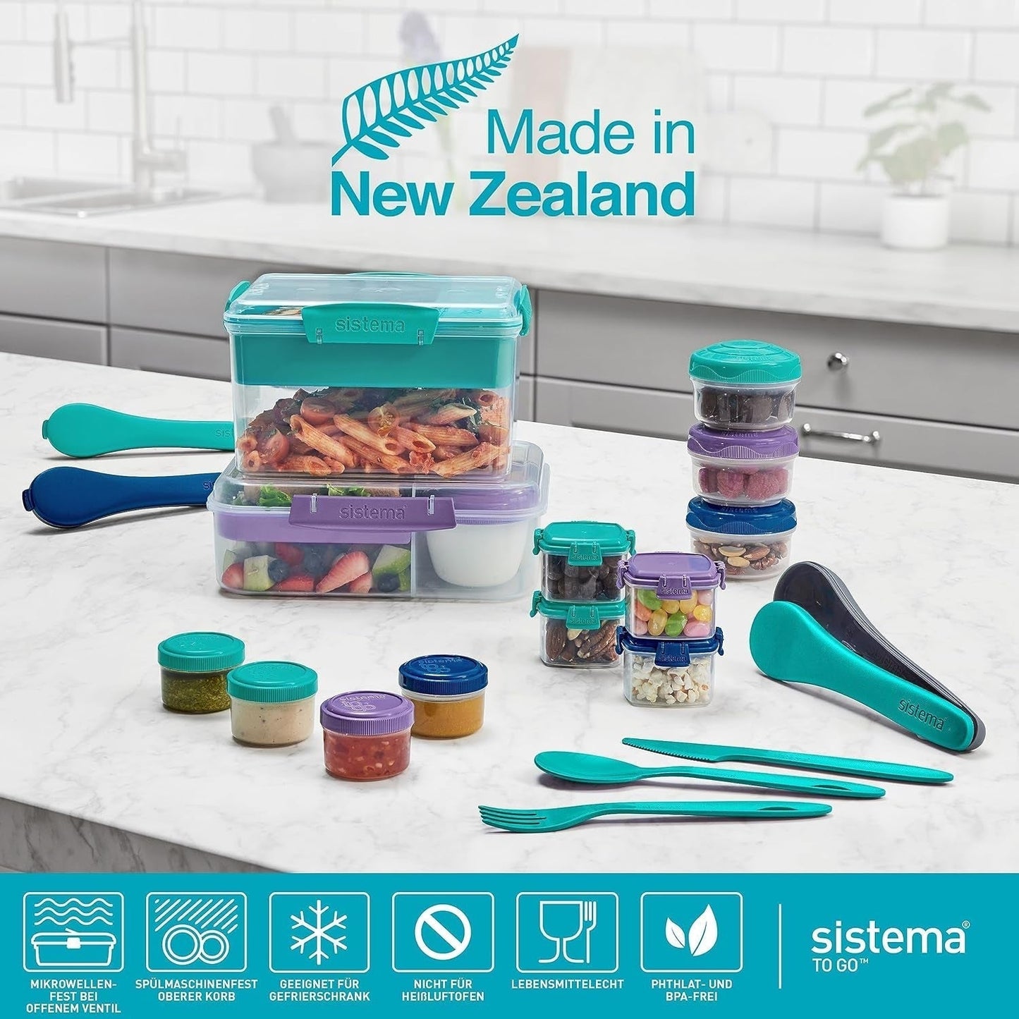 Sistema de fiambrera Bento Box TO GO con compartimentos | Fiambrera de 1,25 L con recipiente para yogur/fruta | para niños y adultos l | Minty Teal sin BPA [21685-8T], verde menta Naty Shop cajas para conservar alimentos