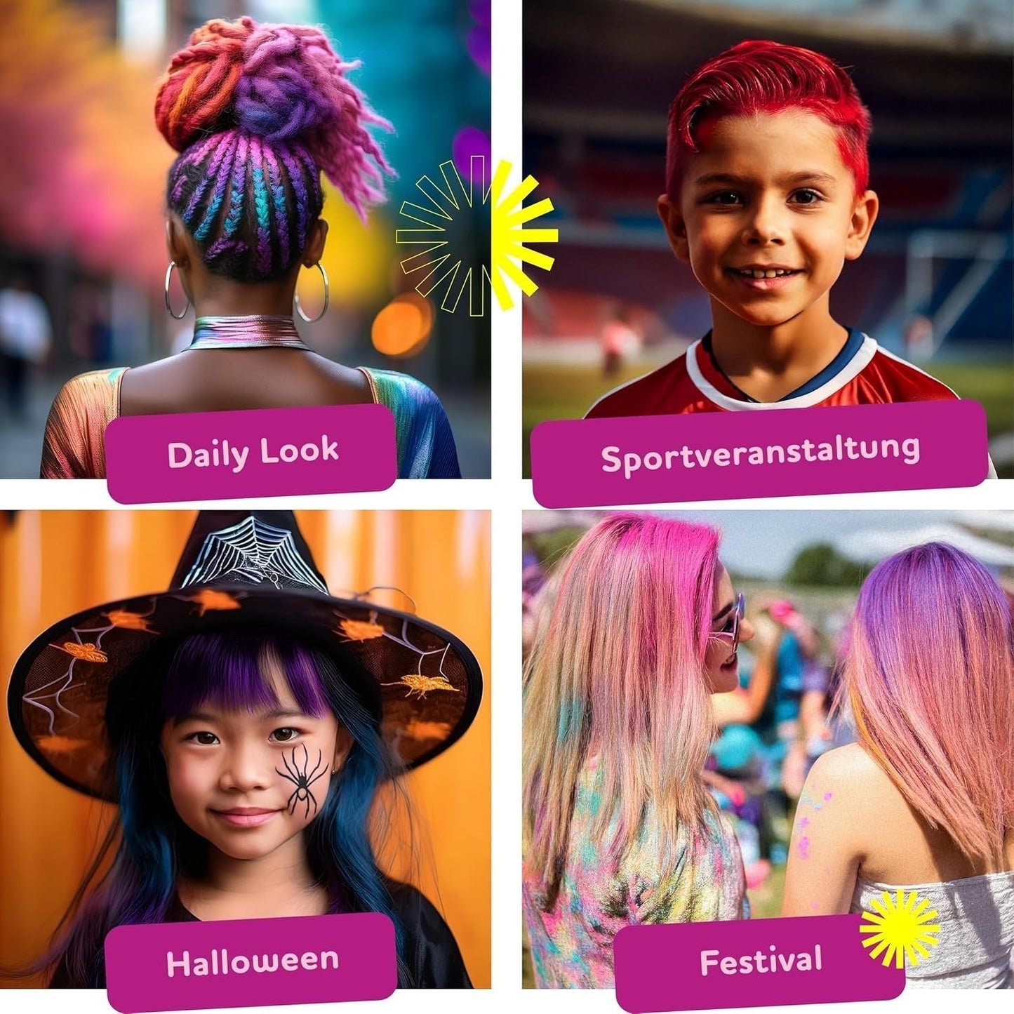 Set de lápices (carritos) para colorear el cabello de 12 colores vibrantes - fácil de usar - lavable - tinte para el cabello temporal - también para colores de cabello oscuros - como regalo Halloween Carnaval Cumpleaños Navidad Tinte para el cabello Naty Shop
