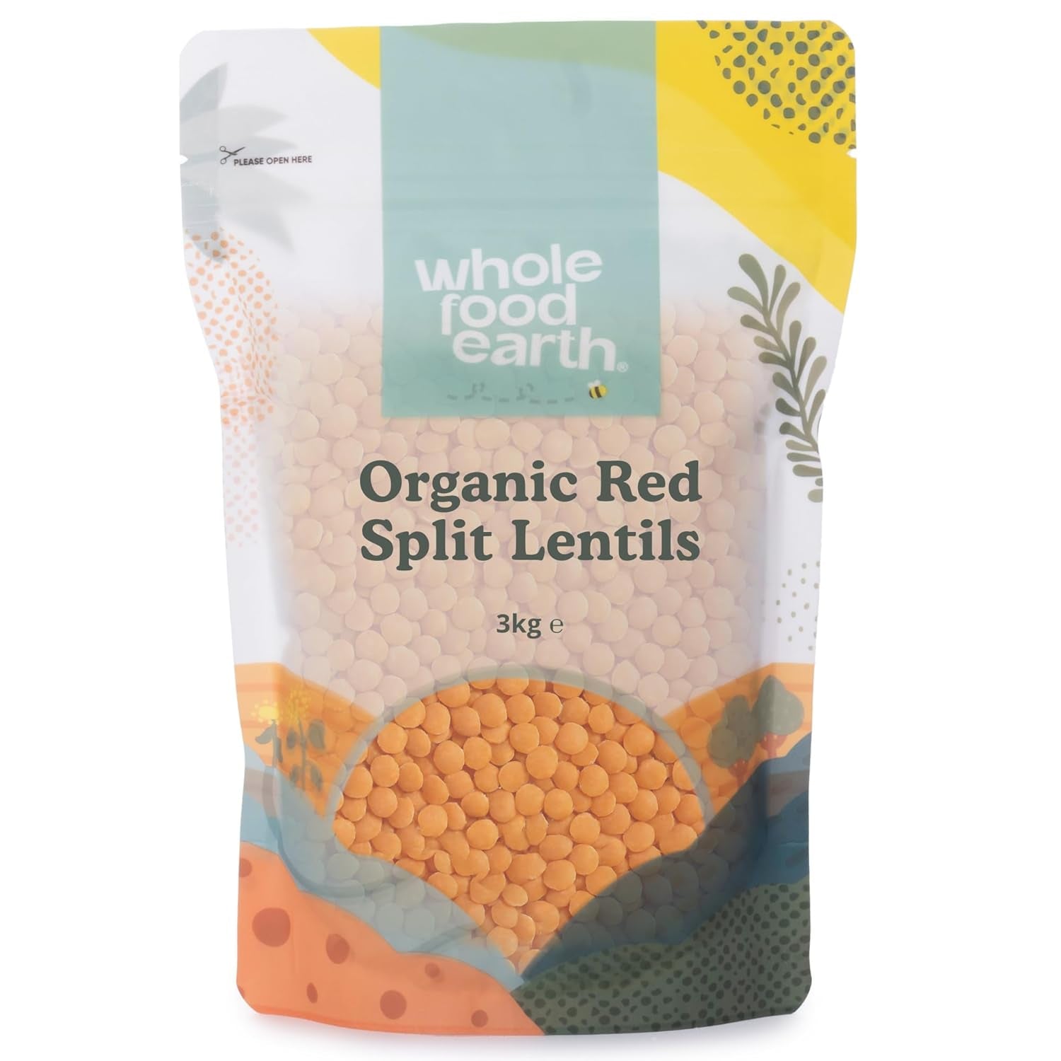 Wholefood Earth Lentejas Rojas Partidas Orgánicas 3kg Sin OGM Vegano Alto en Fibra Alto en Proteínas Procedente de Agricultura Ecológica Certificada