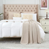 Manta de punto grueso, Ligera, Beige, 100% algodón orgánico, Manta para sofá, sofá, cama, niño, habitación infantil, Rústica, Shabby chic, Casa de campo moderna, 152,4 X 203,2 cm, Incluye bolsa de lavandería Camas y mantas Ropa de cama Longhui