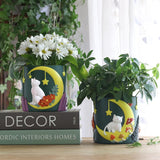 GUGUGO Lindas macetas para gatos con forma de luna, maceta única con drenaje, colores del arco iris, macetas pequeñas para plantas de interior, divertidas macetas de jardín suculentas, regalo, decoración del hogar (C)