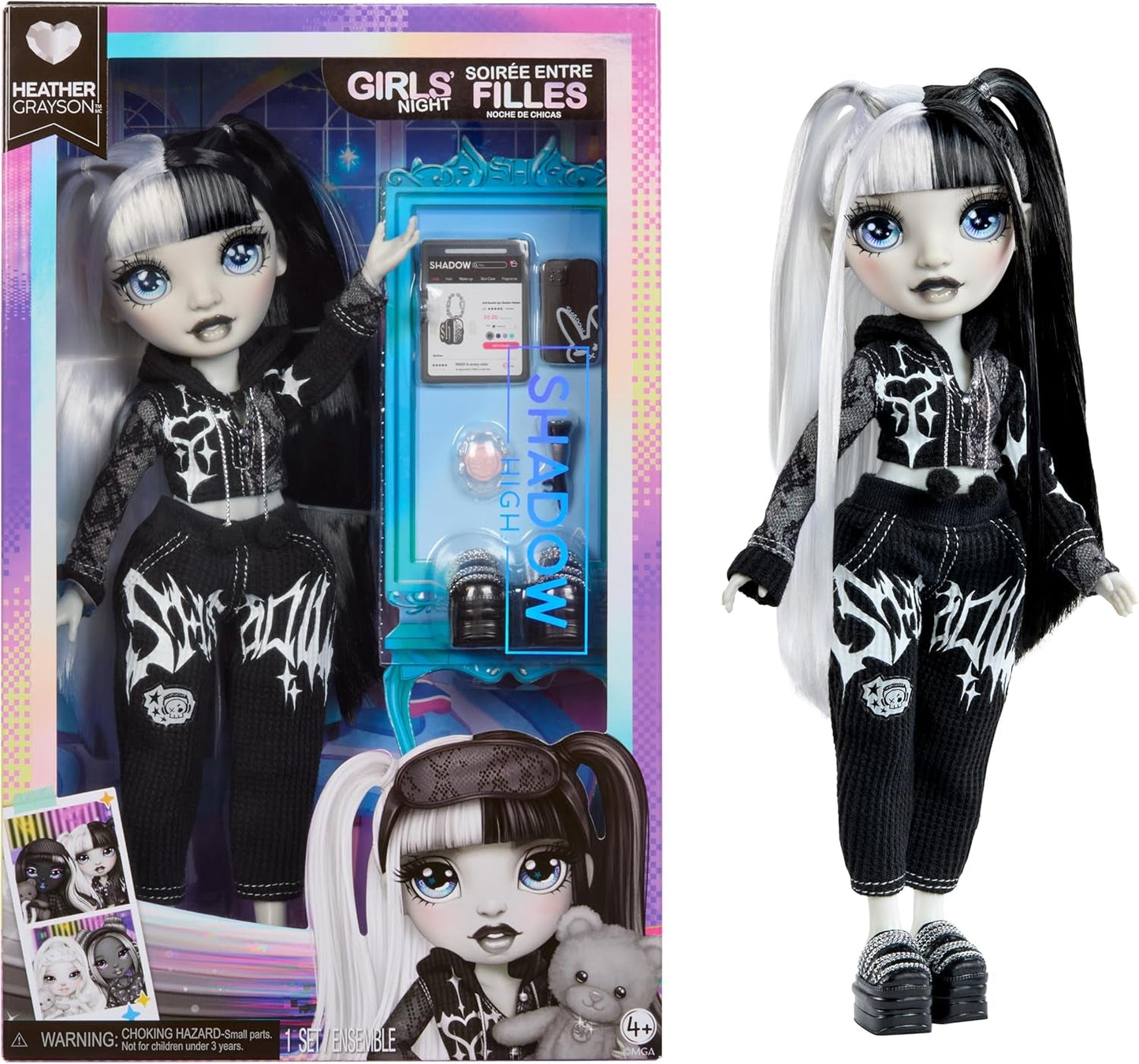 Girls Night Rainbow High Shadow High - Heather Grayson - Muñeca fashion de 28 cm con pelo en tonos grises, blanco y negro y conjunto con accesorios y peine - Para coleccionistas y niños a partir de 6 años