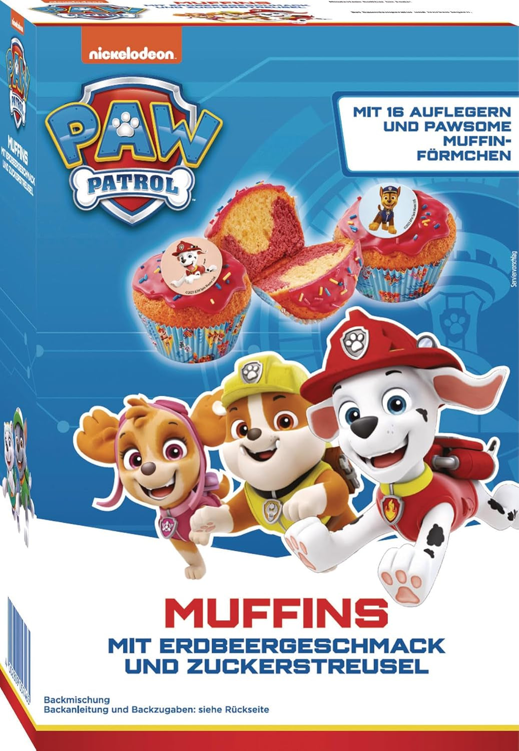 RUF X PAW Patrol Muffin Backmischung Mit Erdbeer-Geschmack, Para 12 Muffins Paw Patrol, Inkl.16 Oblaten-Auflegern Und Pawsome Muffin-Förmchen, 1 X 394G Naty Shop 392 G (1Er Pack) Muffins