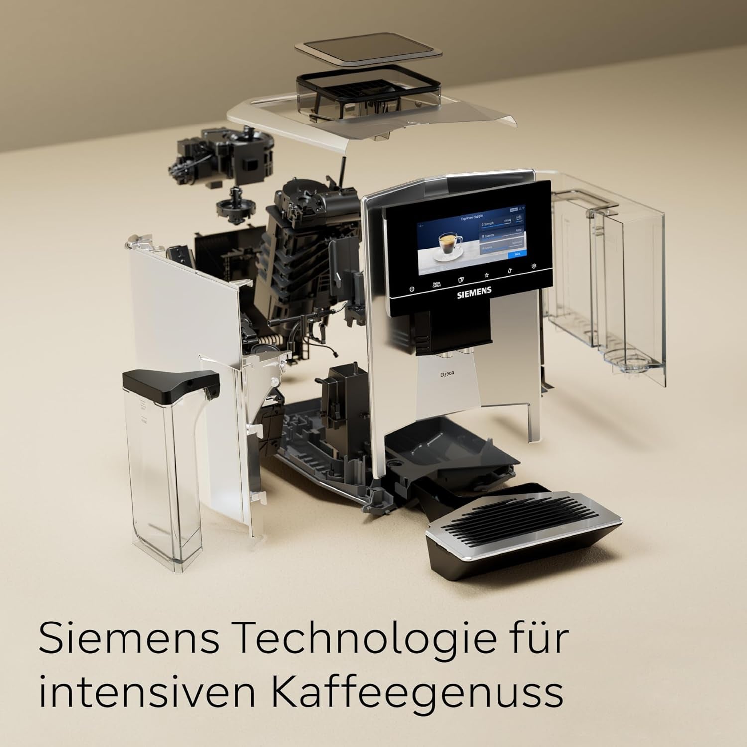 Siemens EQ900 TQ903D03 Cafetera Espresso Automática, Control App, Pantalla Táctil Intuitiva, Modo Barista, AromaBoost, Reducción de Ruido, Molinillo Premium, Limpieza Automática a Vapor, 1500 W, Acero Inoxidable