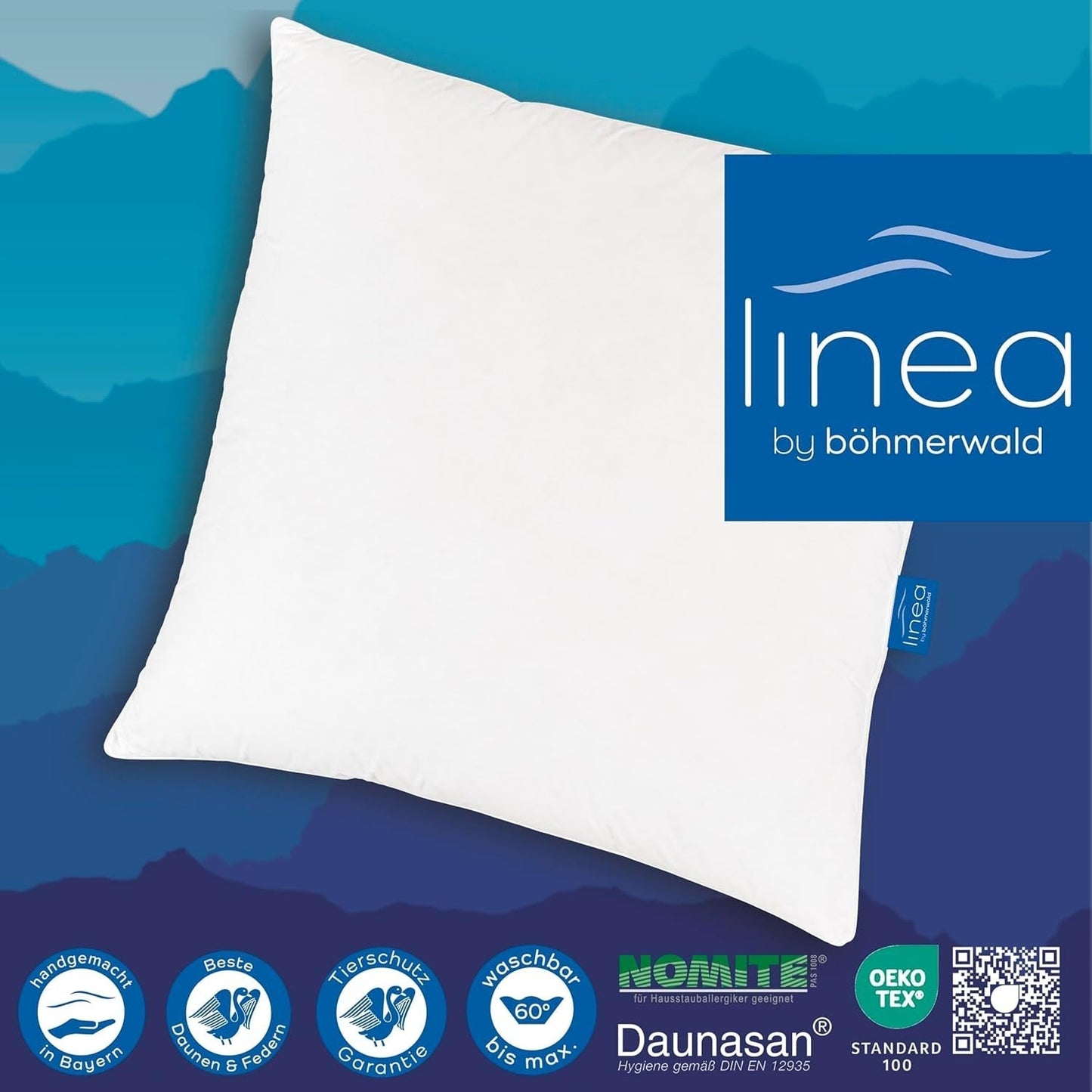 LINEA by Böhmerwald - Cosy - Almohada Balance de alta calidad, 80X80, 70% plumas clase 1, 30% plumón nuevo, apta para alergias, lavable hasta 60°C, fabricada en Alemania Naty Shop almohadas estándar