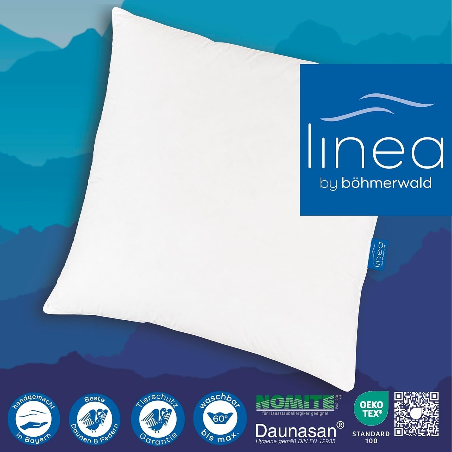 LINEA by Böhmerwald - Cosy - Almohada Balance de alta calidad, 80X80, 70% plumas clase 1, 30% plumón nuevo, apta para alergias, lavable hasta 60°C, fabricada en Alemania Naty Shop almohadas estándar