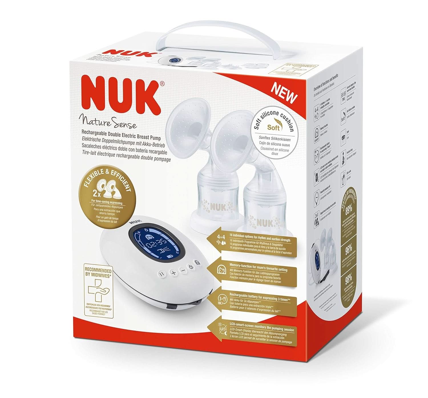 Extractor de leche eléctrico doble NUK Nature Sense | Con batería, display LCD 2X envases para leche materna de 150 ml Accesorios Alimentación y Lactancia Tienda Bebe Naty