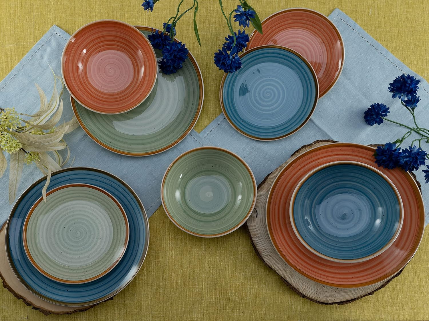 CreaTable, 22851, serie COUNTRY, juego de vajilla de 24 piezas para 6 personas, servicio combinado de porcelana, apto para lavavajillas y microondas, fabricación de calidad