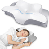 HOMCA Almohada para el cuello, almohada ergonómica de espuma viscoelástica, funda de almohada de enfriamiento 3D para posición supina, lateral o prona, 62 x 41 x 9,5/12,5 cm, almohadas ortopédicas cervicales Naty Shop Gris