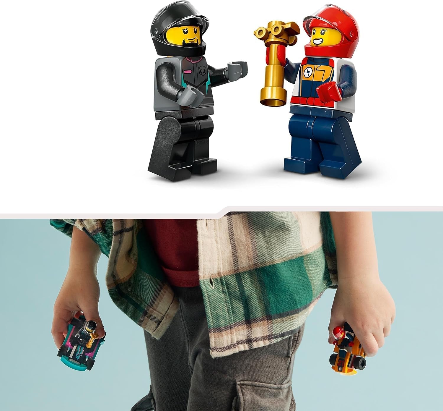 LEGO City Karts con conductores, juego de 2 minifiguras de conductores y coches de carreras, coches de juguete para niños y niñas de 5 años, regalo divertido para niños 60400 Juegos de construcción Besuche den LEGO-Store