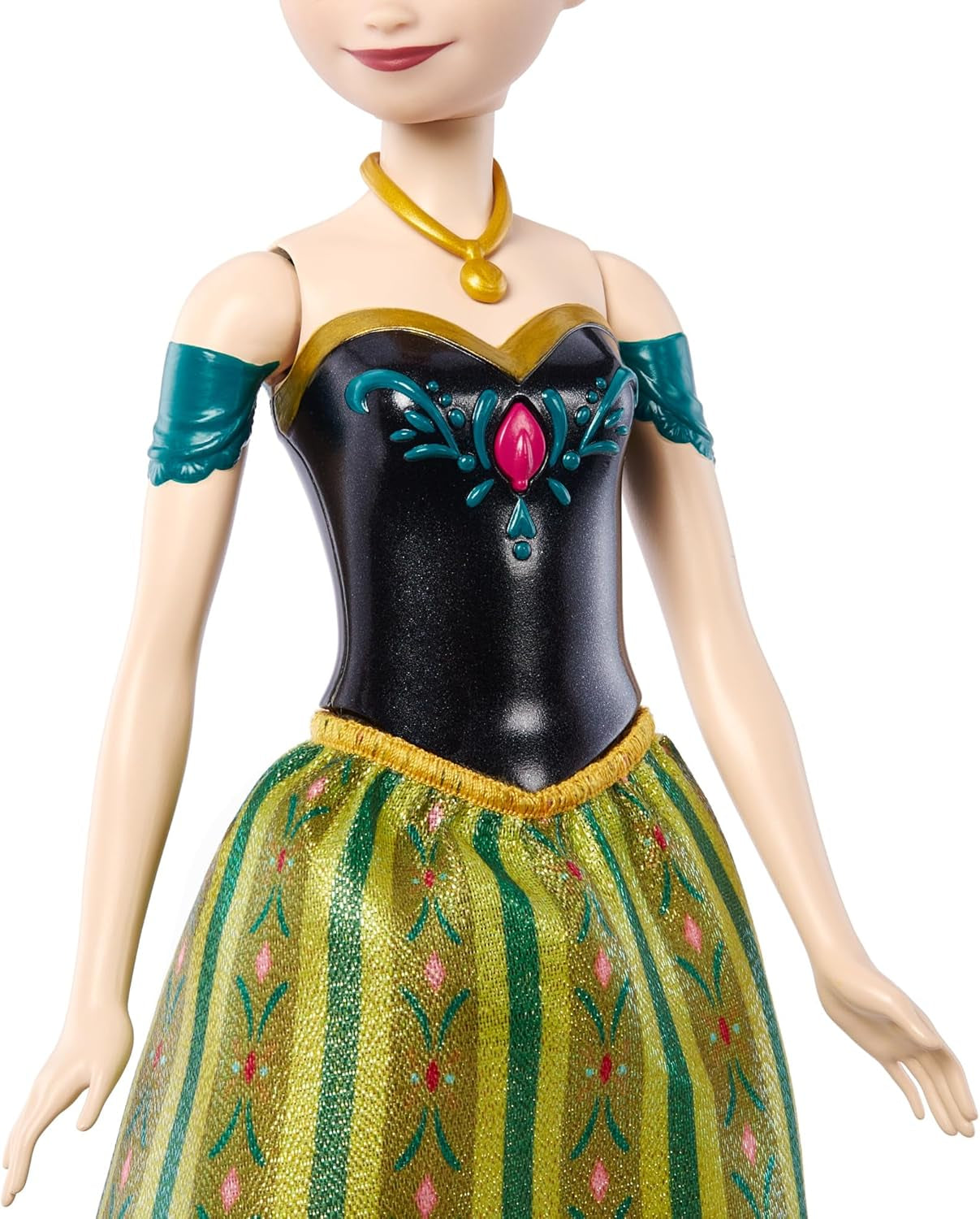 Mattel Toys Disney Frozen Anna Singing Fashion Doll con un atuendo icónico canta "Por primera vez" de la película de Disney en inglés, francés, alemán, italiano, JDL59