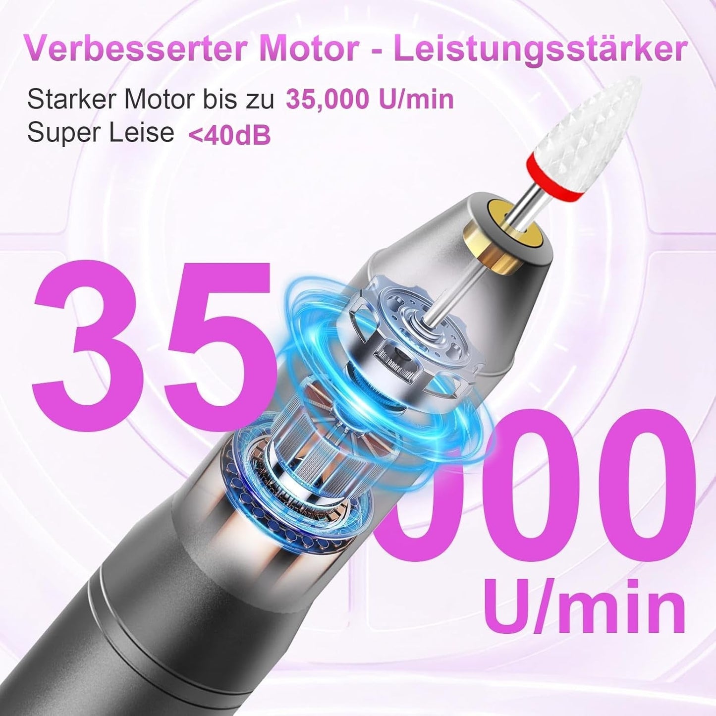 Lima de uñas eléctrica inalámbrica - 35000 RPM para uñas de gel, lima de uñas profesional y acrílica 12 en 1, juego de manicura y pedicura de 5 velocidades