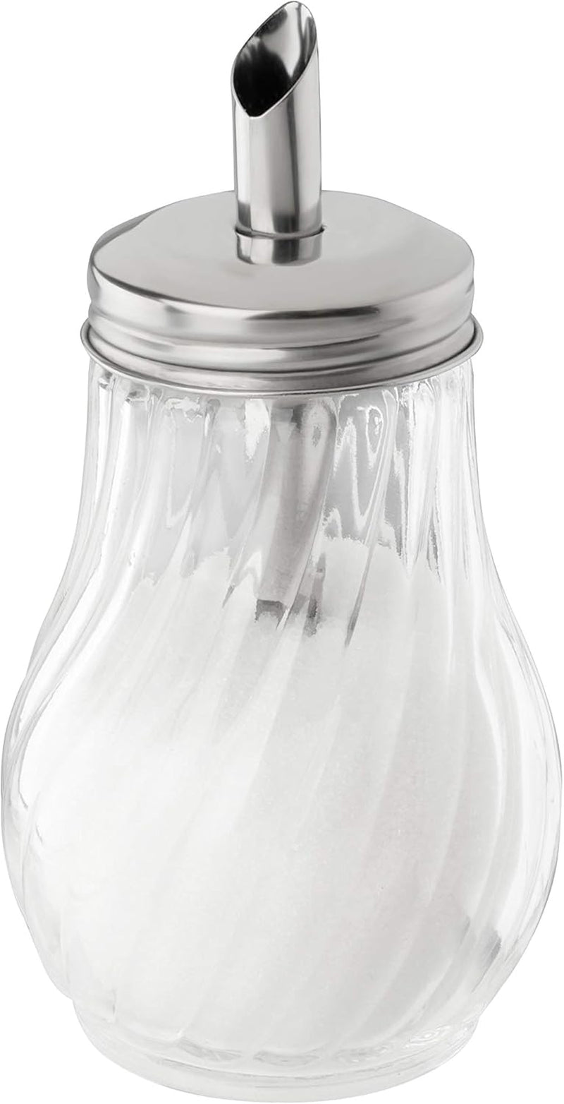 FMprofessional Dispensador de azúcar FLEURETTE 280ml, recipiente de vidrio, recipiente para dosificar fácilmente, recipiente para varias ocasiones, recipiente de alta calidad (color: plateado), cantidad: 1 pieza