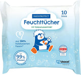 PAEDIPROTECT Toallitas húmedas para bebés 1 x 10 piezas Toallitas húmedas sensibles al agua para bebés 99% de agua Sin fragancia Bebés y niños Piel delicada Extracto de coco Sin microplásticos Vegano (paquete de 5)