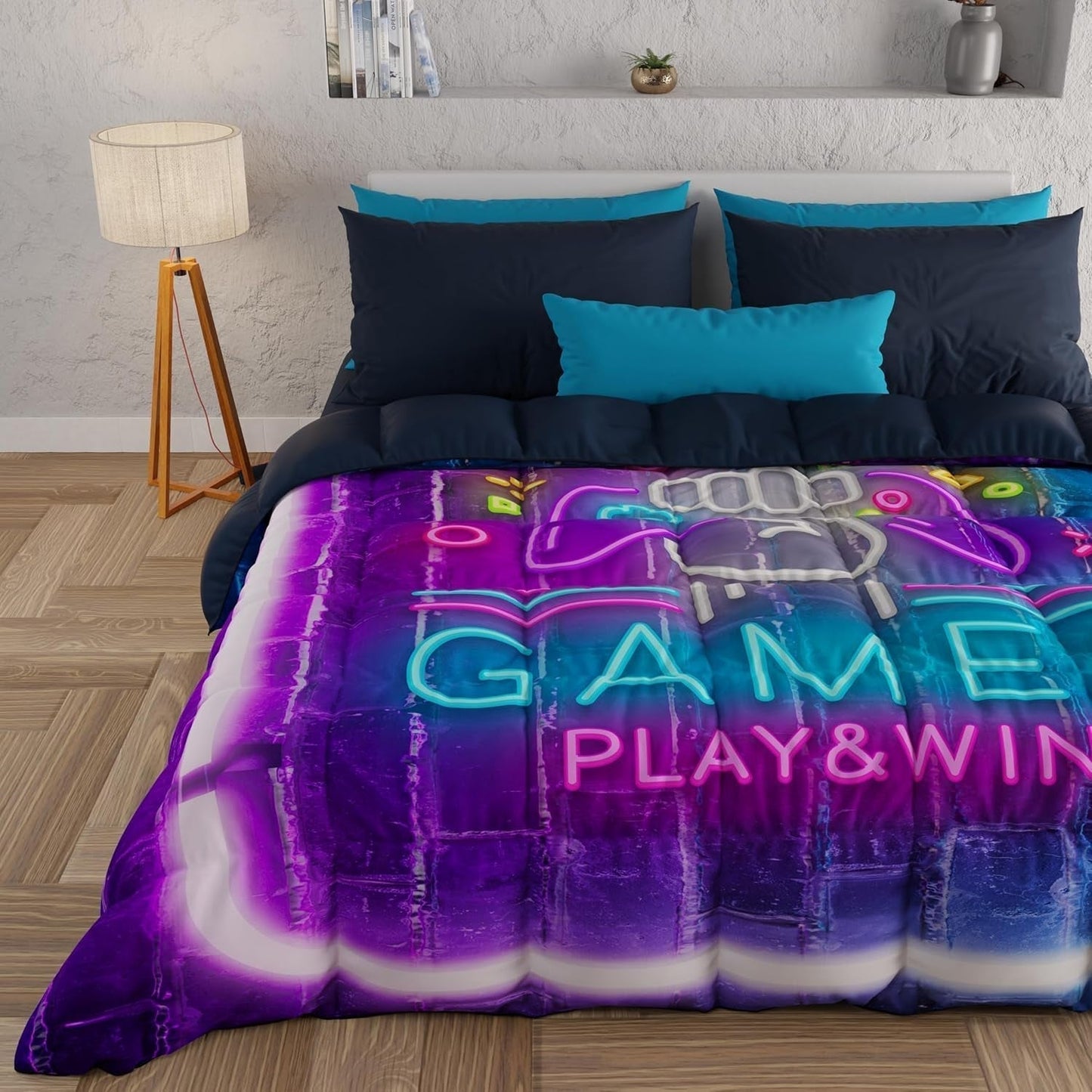 PETTI Artigiani Italiani - Edredón de invierno, Edredón de invierno, Edredón sencillo, Doble cara, Monocolor e impresión digital, 100% microfibra hipoalergénica, Made in Italy Edredones y edredones Naty Shop Gamer 160 X 190 Cm