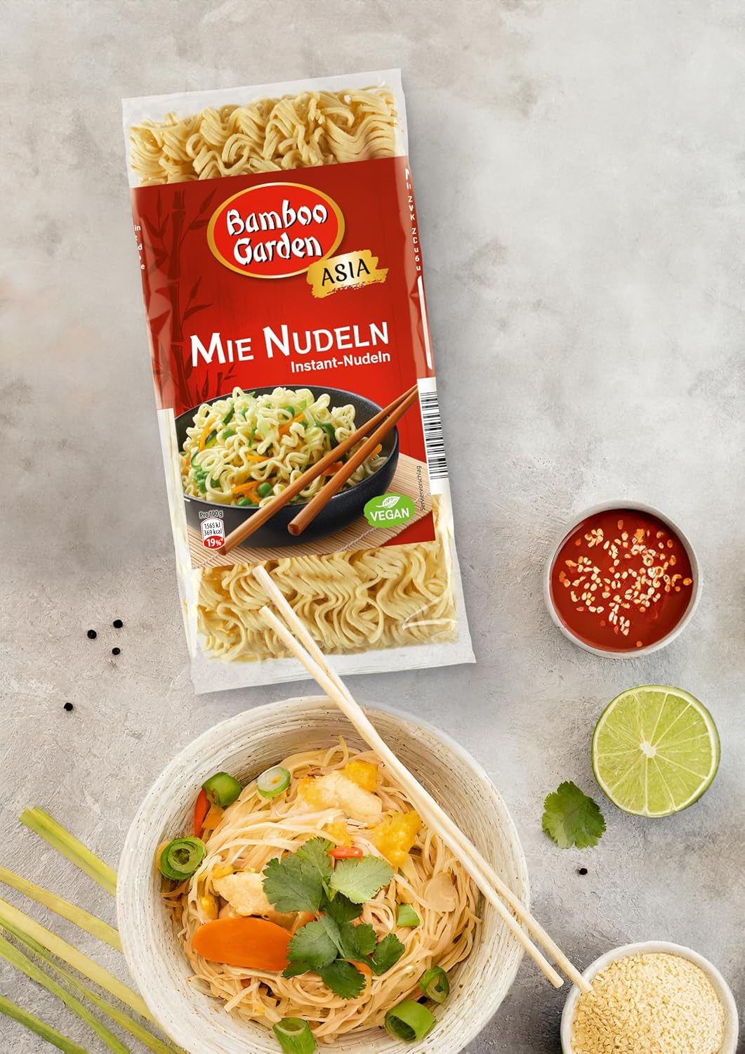 Jardín de Bambú - Fideos Mie | Fideos instantáneos para la cocina asiática | Ideal para platos al wok o sopas Veganos | bolsa de 250g