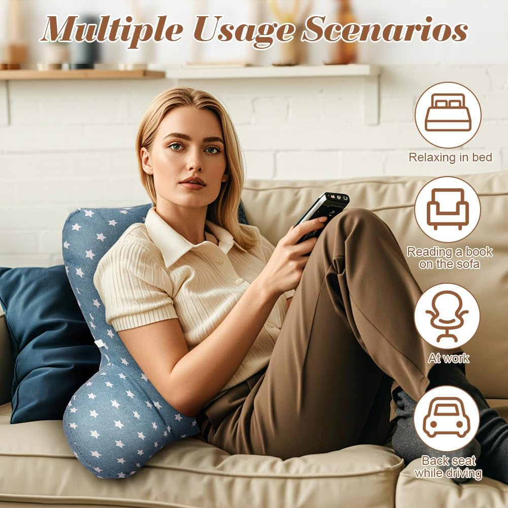 Almohada de lectura, almohada trasera con reposabrazos, respaldo en cama o sofá, almohada de reposo en cama para leer, trabajar y jugar