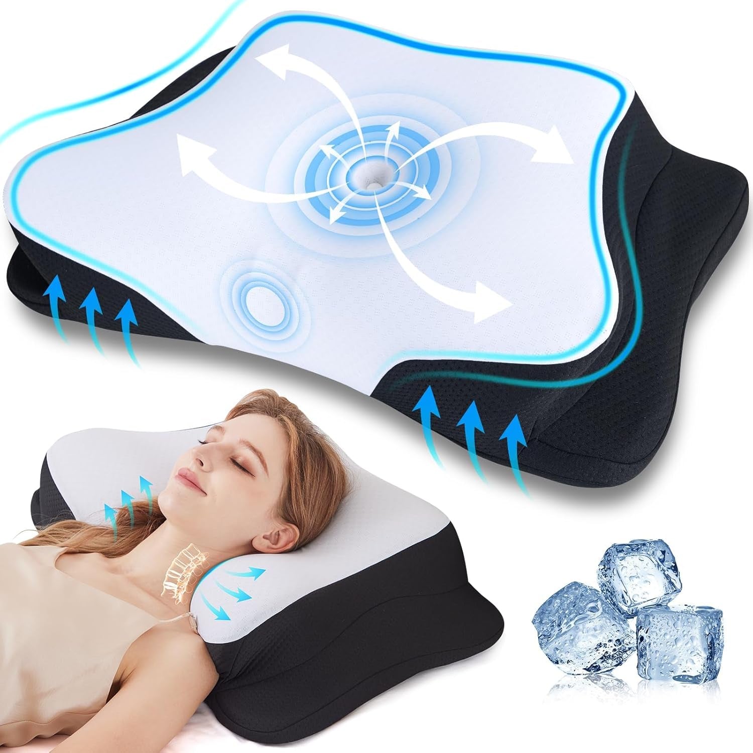 SUPA MODERNA Almohada de espuma viscoelástica para dormir de lado Almohada refrescante 60X40 Almohada ortopédica para aliviar el dolor de cuello y estómago en la parte posterior Almohadas ortopédicas cervicales Naty Shop Título predeterminado