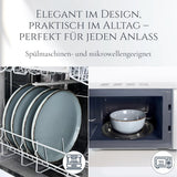 Steingut Geschirrset 6 Personen Rústico 24 tlg. TESTSIEGER, Hochwertiges Landhaussttil Steingut Geschirr Set, Schüssel- und Teller Set, Tafelservice 6 Personen, Geschirrsets Pure Living in Rauchblau