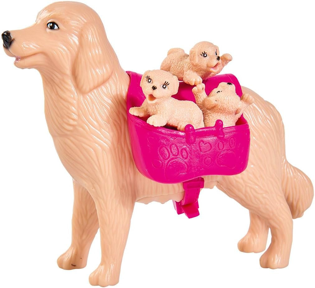 Simba 105733072 - Evi Love Dog Sitter con perro y tres cachorros, accesorios, muñeca de moda, 12 cm, para niños a partir de 3 años