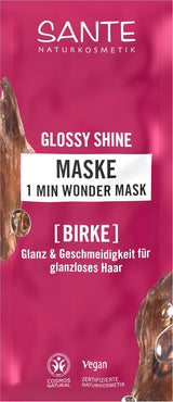 SANTE Naturkosmetik Glossy Shine 1 Min Wonder Mask, cuidado profundo para cabello apagado con extracto de hoja de abedul orgánico y complejo de proteínas 3x para 3 veces más brillo y flexibilidad, vegano, 20ml Naty Shop Hair Mask Título predeterminado