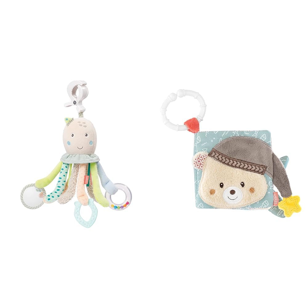 Fehn Octopus Activity Toy - Juguete de habilidades motoras para bebés para cochecitos y comienzos brillantes, Oball, juguete sonajero con bolas de agarre para caminar, juguete interactivo para bebés Bebe Toys Naty Shop Octopus Touch Book Pack