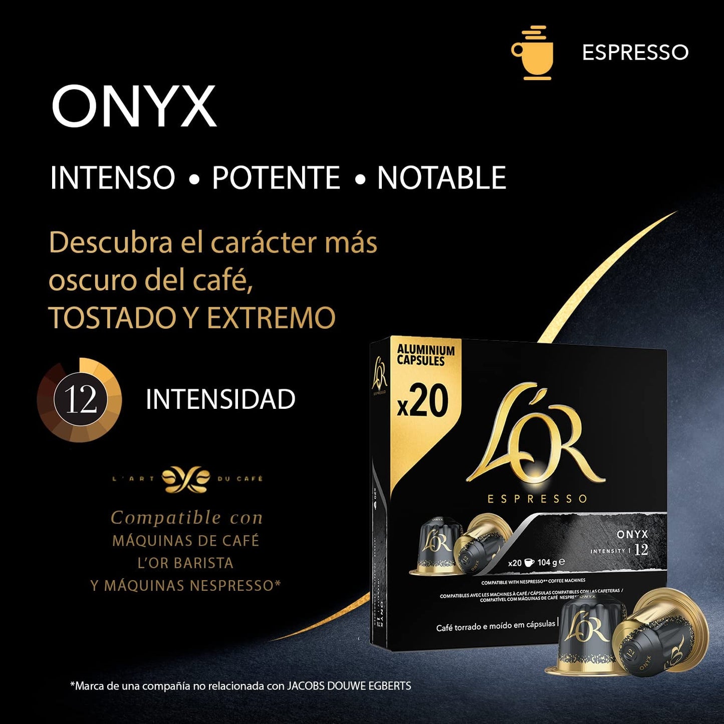 L'OR Espresso Kaffeekapseln Onyx | Intensidad 12 | 200 cápsulas Nespresso compatibles (R)* - Exclusivo de Amazon