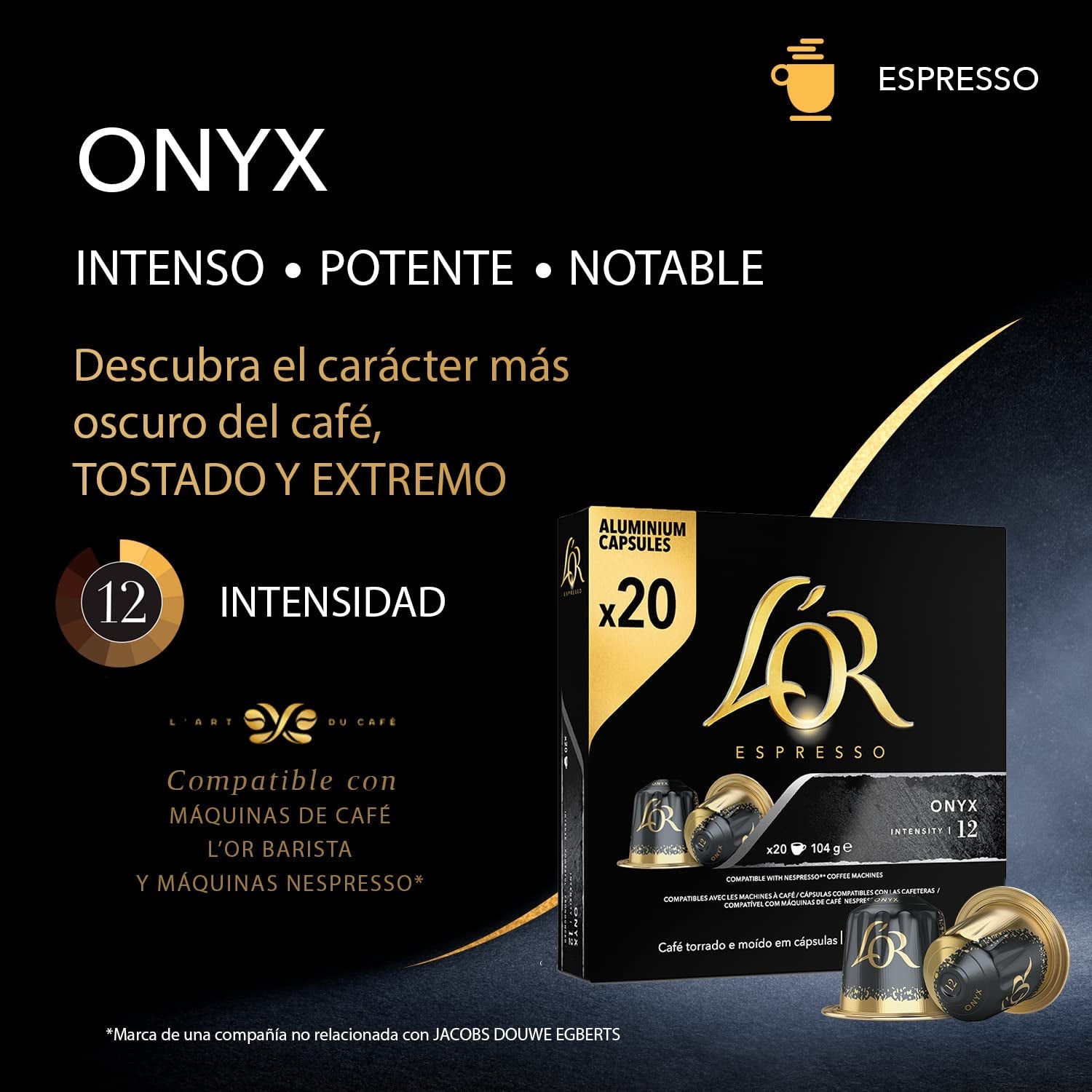 L'OR Espresso Kaffeekapseln Onyx | Intensidad 12 | 200 cápsulas Nespresso compatibles (R)* - Exclusivo de Amazon