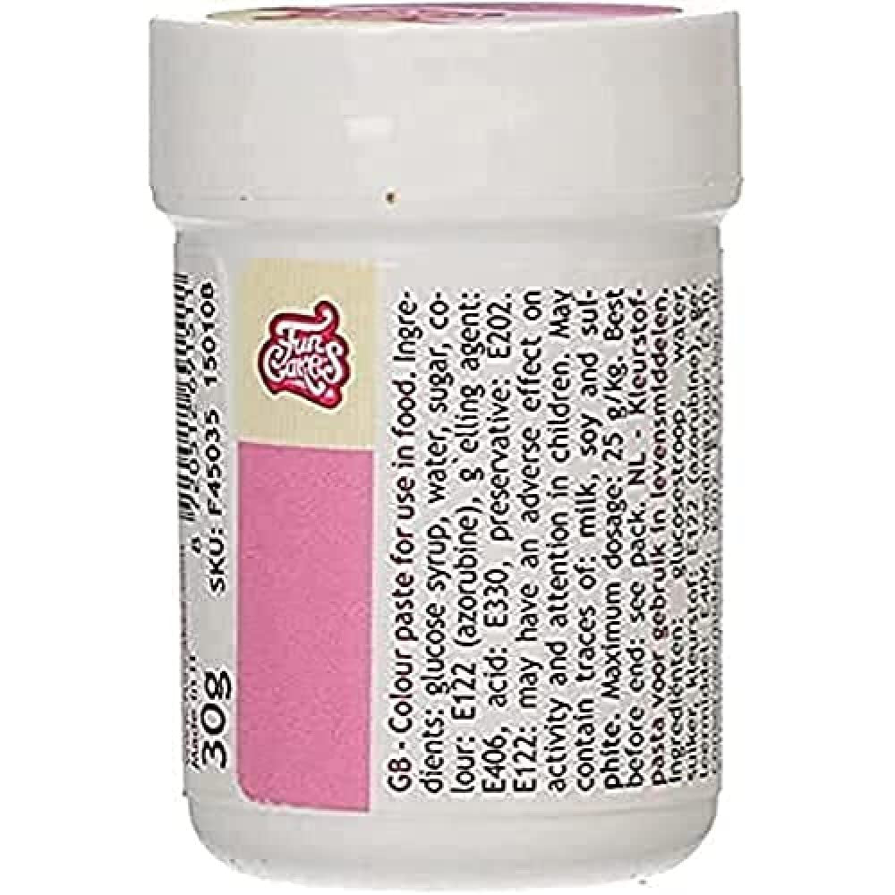 Colorante alimentario concentrado Funcakes Paste Color Rosa; para masa, nata, fondant, mazapán, masa, pasta para modelar y pasta de flores. Halal y Kosher. 30 gramos