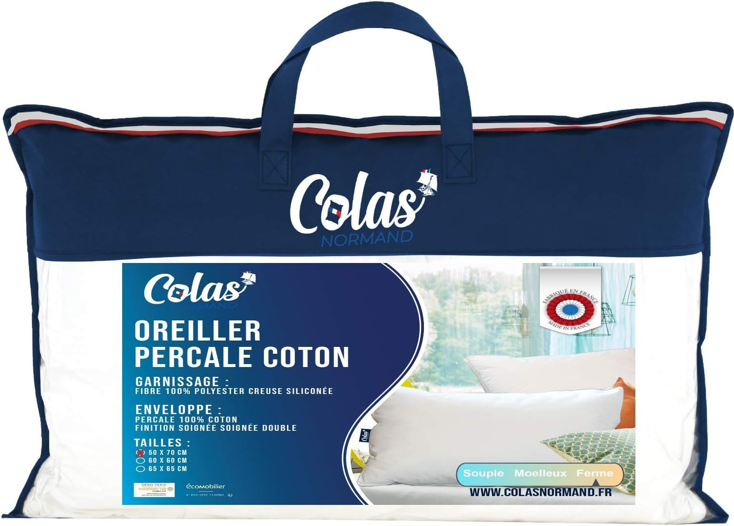 Almohada, Algodón, Percal, 50 X 70 Cm, Fino Acabado, Confort, Percal, 100% Algodón, Alta Calidad, Suave, Hecho en Francia, Blanco 73130220 Naty Shop Almohadas Estándar Título predeterminado