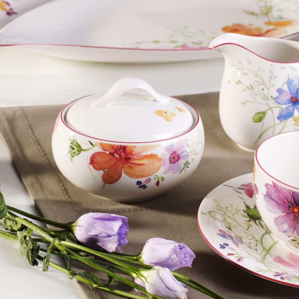 Villeroy & Boch - Azucarero Mariefleur, colores surtidos, apto para lavavajillas, microondas, azucarero con tapa, azucarero, contenedor, accesorio para café, vajilla floral, porcelana premium