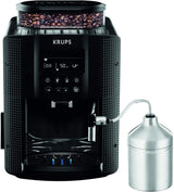 KRUPS Cafetera espresso automática Arabica Picto, diseño compacto, fácil de usar, control giratorio ajustable intuitivo, espumador de leche, función 2 tazas, cafetera espresso, negra, EA810870