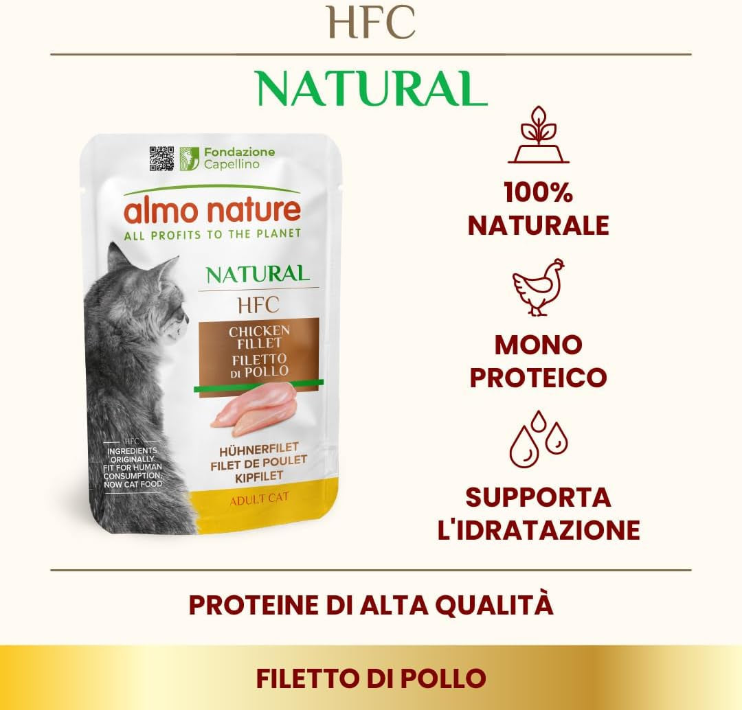 almo Nature HFC Natural - Comida húmeda para gatos - con pollo - Calidad humana, Sin gluten, Monoproteína - 55g, paquete de 6