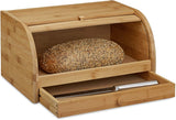 Relaxdays Panera con ruedas y cajón, bambú, Al x An x P: 21 x 40,5 x 28 cm, madera natural y tabla de cortar de bambú, aprox. 3 x 37 x 21,5 cm Tabla de cortar con bandeja recogemigas para facilitar la limpieza natural Cajas para guardar alimentos Naty Shop