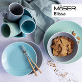 MÄSER 931844 Elissa Series Vajilla moderna para 6 personas, azul con borde blanco, juego combinado de 24 piezas, cerámica