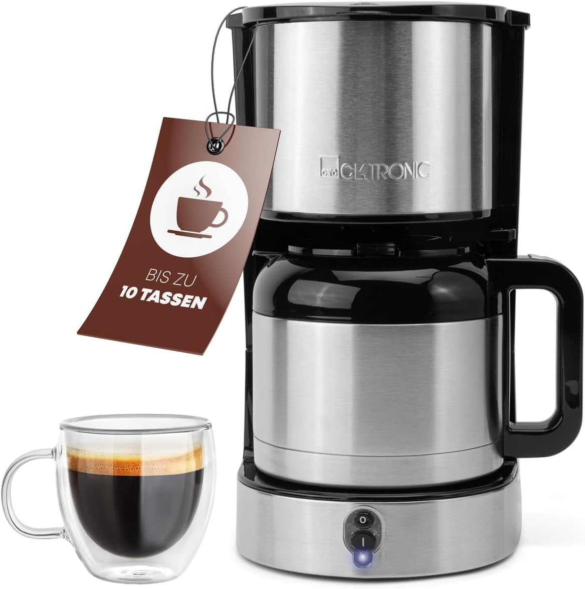 Cafetera Clatronic® con jarra termo para 8-10 tazas de café (aprox. 1,2 l) | Cafetera de filtro de acero inoxidable | Jarra Termo de Doble Pared | Sin pérdida de temperatura | Cafetera 800 W | KA 3805