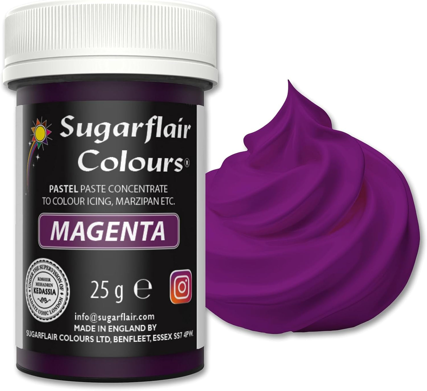 Sugarflair Pasta Food Coloring Pastel Magenta, Colorante alimentario para pasta, fondant y mazapán, colores concentrados espectrales - 25 g