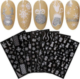 JMEOWIO Nagelsticker Weihnachten Gold Glitter Silver 8 Blatt Nail Art Sticker Selbstklebend Nagelaufkleber Schneeflocke Winterurlaub Dekoration Nageldesign Zubehör